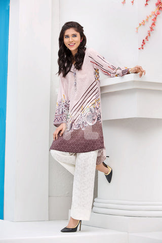 PS18-114 Peach Digital Printed Stitched Lawn Shirt - 1PC
