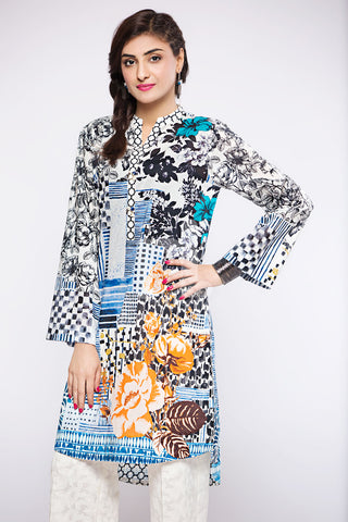 PS18-33 White Digital Printed Stitched Lawn Shirt - 1PC