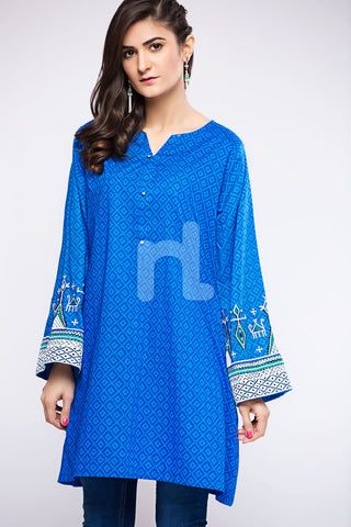 PS18-92 Blue Embroidered Stitched Cambric Shirt - 1PC