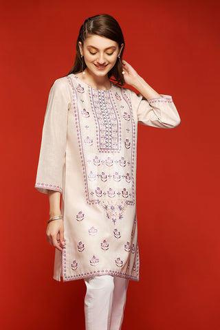 PS18-266 Pink Embroidered Stitched Cotton Shirt- 1PC
