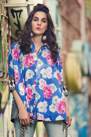 PS18-107 Blue Digital Printed Stitched Lawn Shirt - 1PC