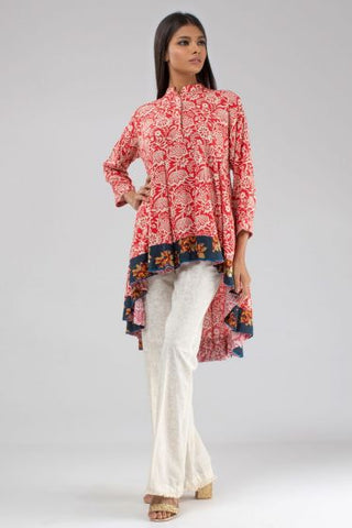 Printed Linen Flared Kurta