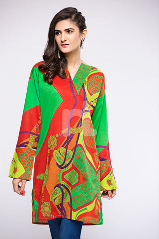 PS18-82 Green Digital Printed Stitched Lawn Shirt- 1PC