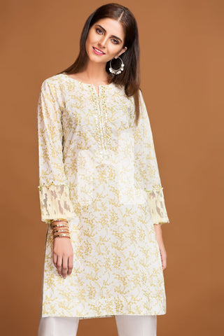 PE17-40 Off White Embroidered Stitched Lawn Shirt- 1PC