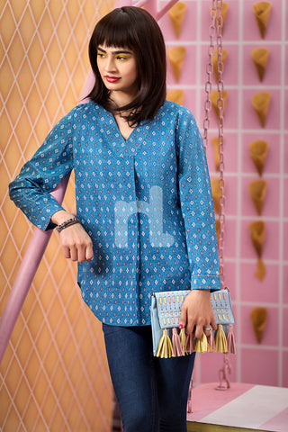 PS18-189 Blue Digital Printed Stitched Lawn Shirt - 1PC