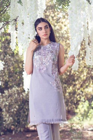 Grey 2 Pc Poly Crepe Suit with Trouser GLAMOUR-18-19