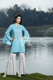 KF-252 - Blue Embroidered Formal Stitched Cotton Shirt - 1PC
