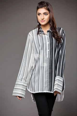 PS18-65 Black Printed Stitched Lawn Shirt- 1PC
