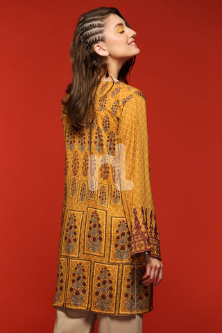 PS18-196 Mustard Embroidered Stitched Micro Modal Shirt - 1PC