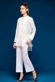 PS18-248 White Plain Dyed Stitched Lawn Shirt and Cotton Chikan Trouser- 2PC
