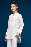 PS18-248 White Plain Dyed Stitched Lawn Shirt and Cotton Chikan Trouser- 2PC