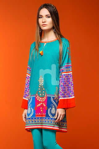 PS18-221 Green Digital Printed Stitched Lawn Shirt- 1PC