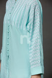 PS18-73 Aqua Embroidered Stitched Cotton Chiken Shirt- 1PC