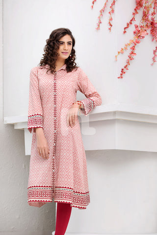 PS18-105 Pink Embroidered Stitched Lawn Long Dress - 1PC