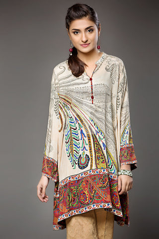 PS18-21 Beige Digital Printed Stitched Micro Modal Shirt- 1PC