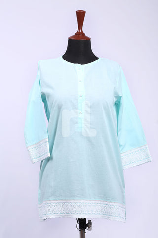 PS18-74 Blue Embroidered Stitched Cotton Shirt - 1PC