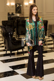 PS18-288 Green Digital Printed Stitched Silk Jacket - 1PC