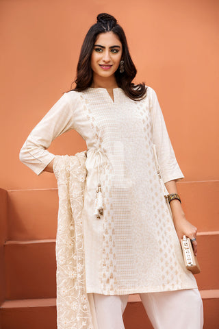 PE18-09 Off White Printed Stitched Lawn Shirt- 1PC