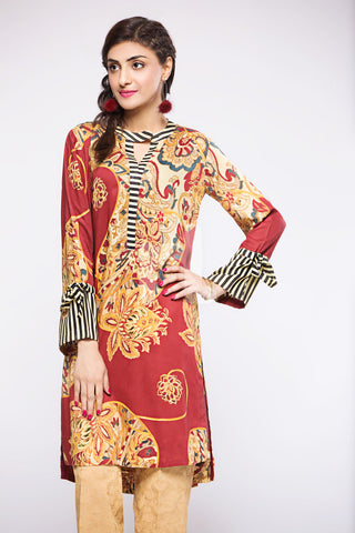 PS18-36 Maroon Digital Printed Stitched Micro Modal Shirt- 1PC
