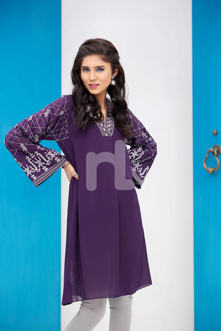 PS18-86 Purple Embroidered Stitched Chiffon Shirt - 1PC