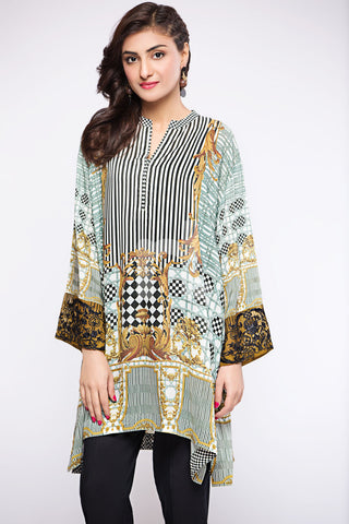 PS18-56 Black Embroidered Stitched Micro Modal Shirt - 1PC