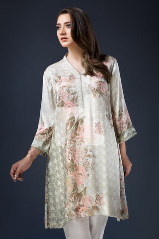PE17-43 Grey Digital Printed Stitched Silk Shirt- 1PC