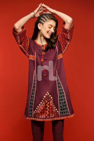 PS18-270 Maroon Embroidered Stitched Lawn Frock- 1PC