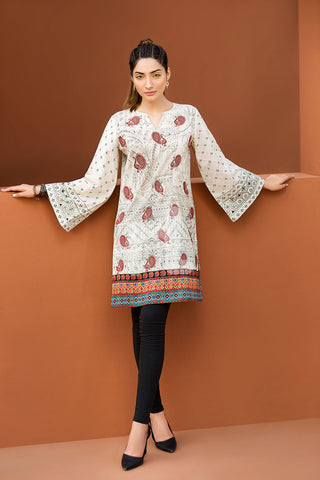 PE18-17 Off White Printed Stitched Lawn Shirt- 1PC