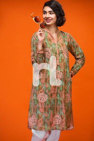 PS17-278 Peach Embroidered Stitched Lawn Shirt- 1PC