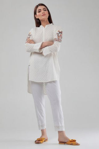 High-Low Kurta with Embroidery on Sleeves
