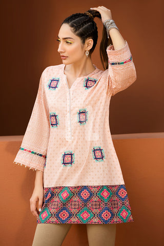 PE18-70 Peach Embroidered Stitched Lawn Shirt- 1PC