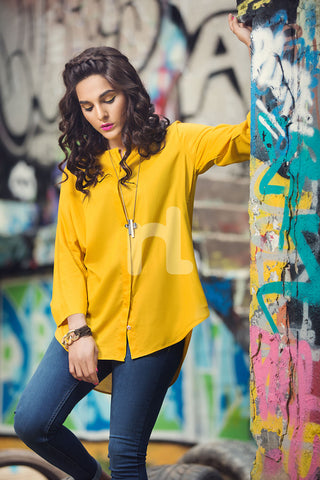 PS18-131 Yellow Plain Dyed Stitched Micro Modal Shirt- 1PC