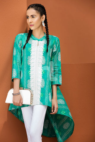 PE18-53 Green Embroidered Stitched Lawn Frock- 1PC