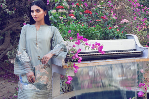 Green 2 Pc Poly Crepe Suit with Trouser GLAMOUR-18-13