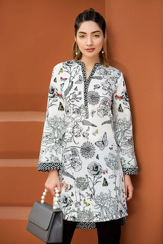 PE18-05 Off White Digital Printed Stitched Lawn Shirt- 1PC