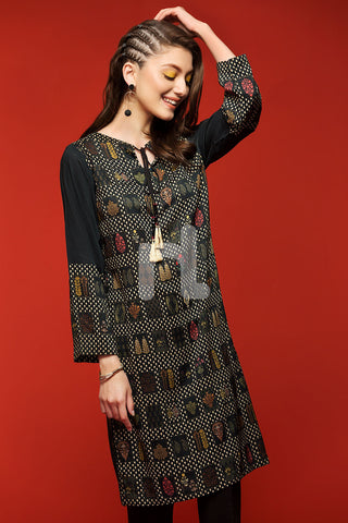 PS18-200 Black Printed Stitched Micro Modal Shirt- 1PC