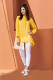 PE18-62 Yellow Printed Stitched Cotton Shirt- 1PC