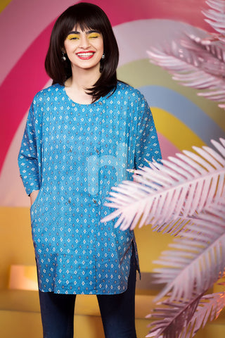 PS18-108 Blue Digital Printed Stitched Lawn Shirt - 1PC