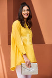 PE18-62 Yellow Printed Stitched Cotton Shirt- 1PC