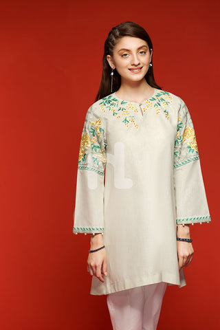 PS18-275 Beige Embroidered Stitched Cotton Shirt- 1PC