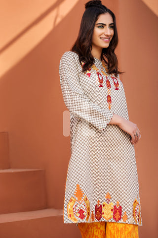 PE18-20 Beige Embroidered Stitched Lawn Shirt and Trouser- 2PC