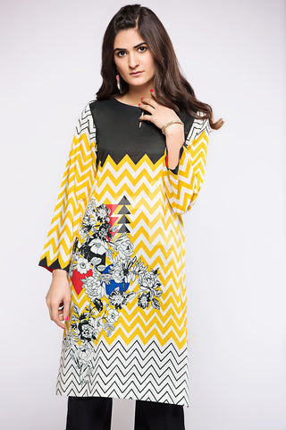 PS18-39 Yellow Digital Printed Stitched Lawn Shirt- 1PC