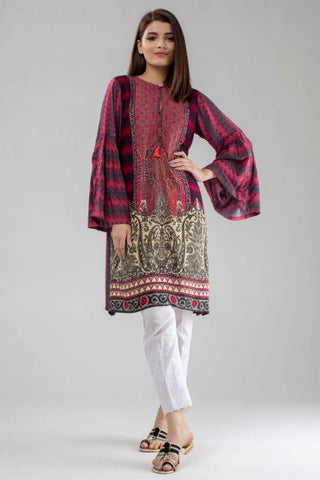 Printed Linen Kurta with Bell Sleeves