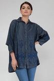 Embroidered Denim Button-Down Top