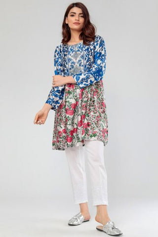 Printed Satin Flared Kurta